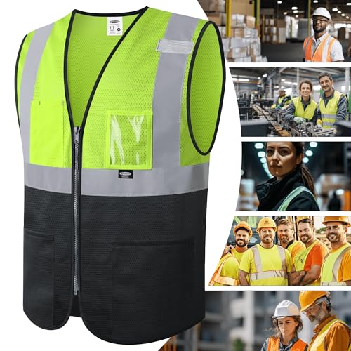 Image of JKSafety Safety Vest for men women Hi Vis Vest with Pockets and Zipper High Visibility Meet ANSI Standard(BX310