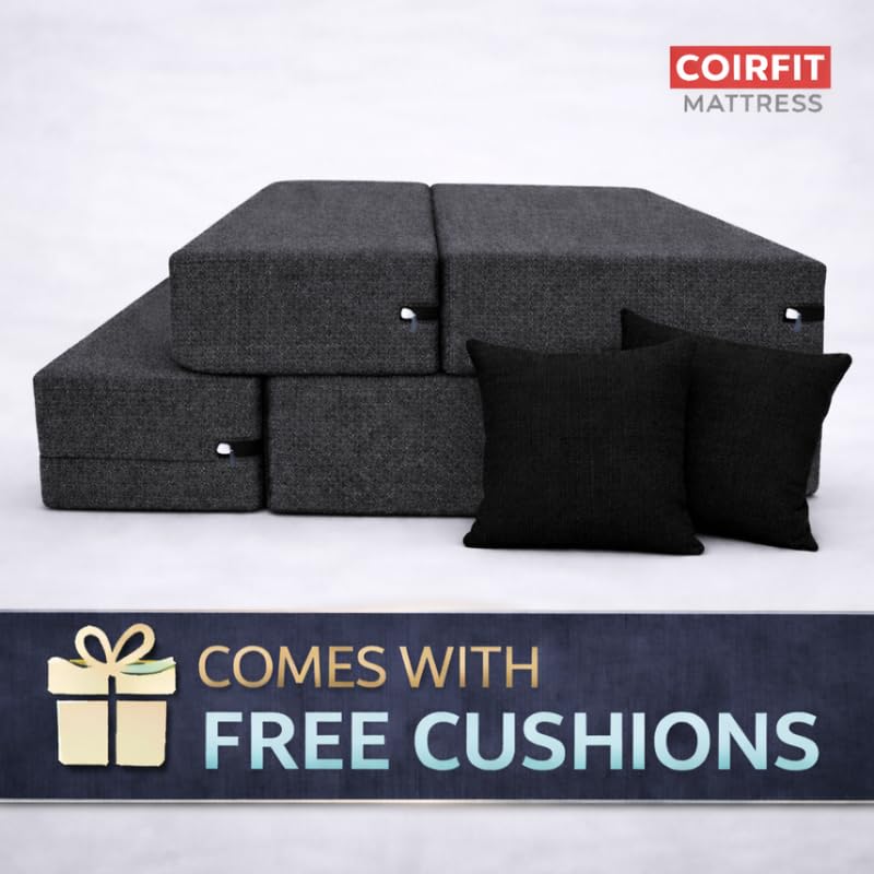 Image of Coirfit (4-in-1 Three Seater Sofa Cum Bed (1 Year Warranty) with 3 Free Cushions | Folding Sofa, Bed, Lounger, Diwan | Removable Washable Cover | Compact & Lightweight -Dark Grey 5x6 Feet