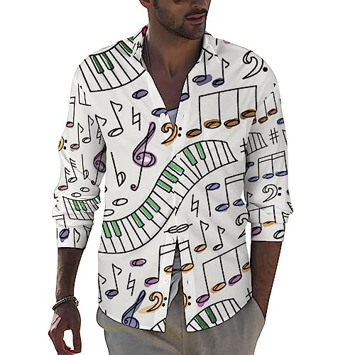 Notes and Piano Music Pattern Men's Shirt Long Sleeve Button Down Shirts Casual Blouse Tee Top with Pocket M