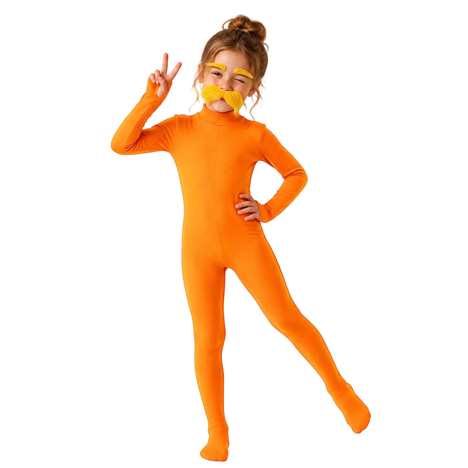 Costume Kids Orange Jumpsuit Full Body Open Face Bodysuit with Yellow Mustache and Eyebrows for Men Themed Parties Halloween Costumes and Cosplay Events