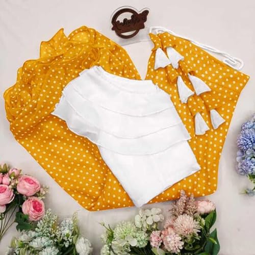 Image of Classic Flared Long Floor Length Georgette Skirt for Women /Girls and Lycra Crop-Top Set || Polka Dot Skirt || Elegent Design || Drawstring Band