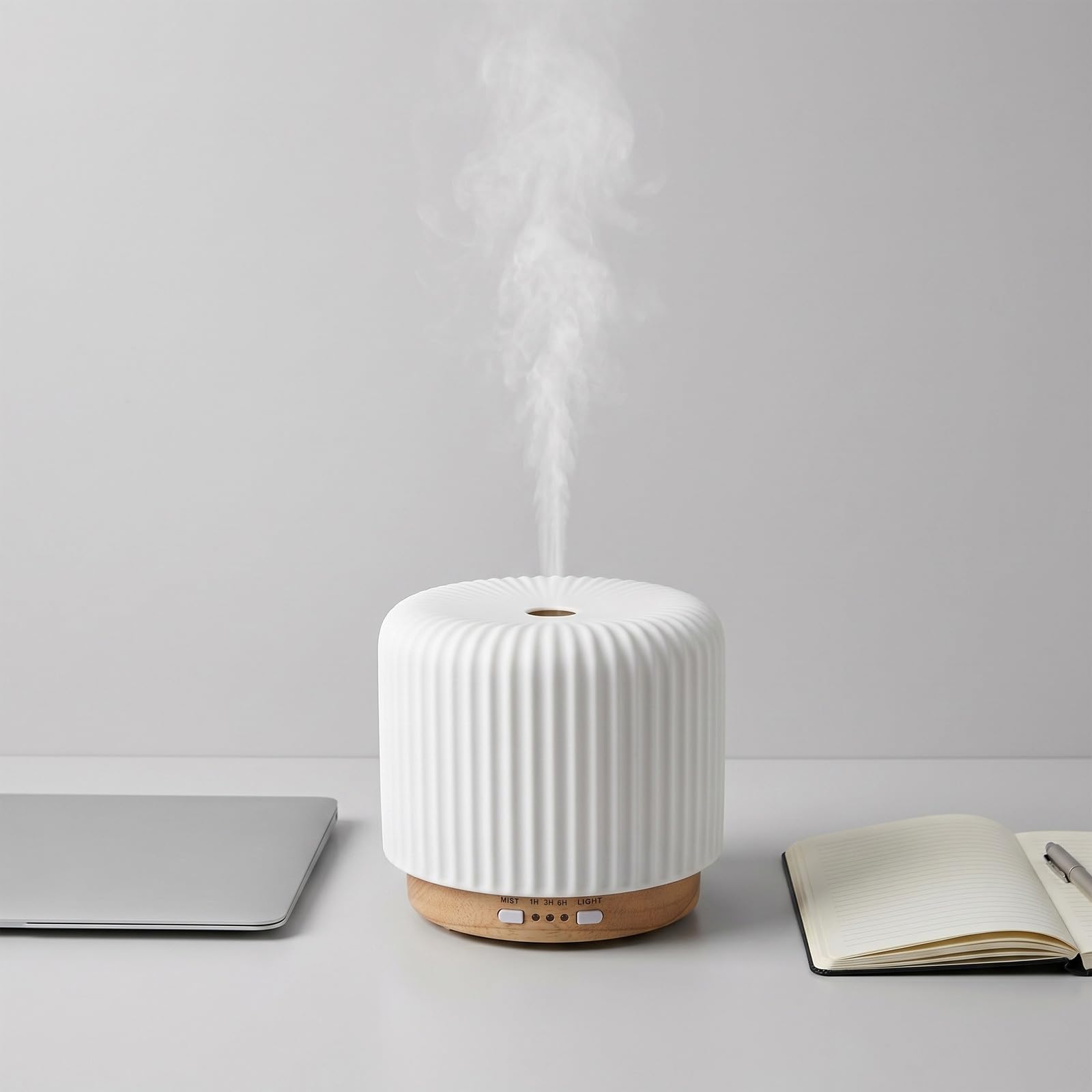 Zerodeko Diffusore di Oli Essenziali e Umidificatore in Materiale Ceramico e Legno da 220ml con Tecnologia di Nebulizzazione Silenziosa per Casa e Soggiorno