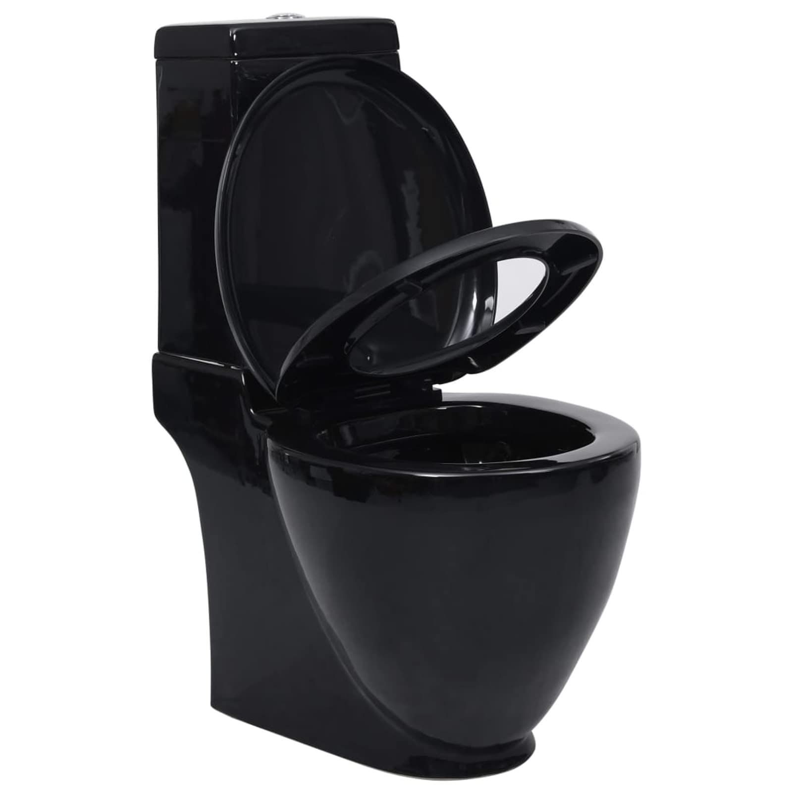 Tidyard Inodoro de cerámica 39 x 66 x 84 cm (largo x ancho x alto) para cuarto de baño, redondo, salida vertical, mecanismo de cierre suave, asiento de inodoro, asiento de inodoro con descenso