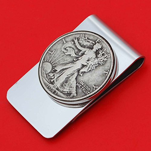 US 1943 Walking Liberty Half Dollar 90% Silver Coin Stainless Steel Money Clip NEW - Silver Plated Coin Bezel2
