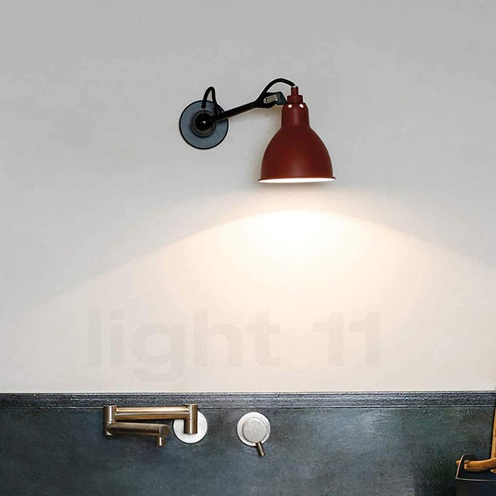 Applique Murale Tête Réglable E14, Angle Bras Articulé Lampe Murale Industrielle Fer Forgé Abat-jour Lampe de Chevet Pivotant Lampe de Mur Lumière pour Maison Couloir Salon Chambre Lecture,Rouge
