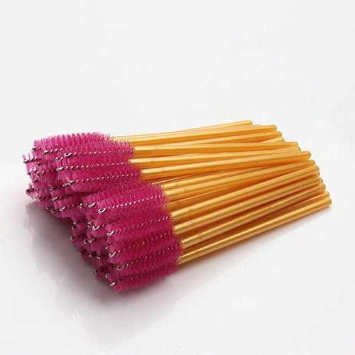 Nvzi 100個 使い捨てまつげマスカラブラシ アイラッシュエクステンションアイブロウとメイクアップ用 (イエローロッドローズヘッド)