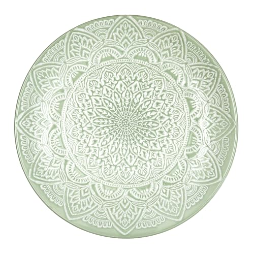 HOME DECO FACTORY, KA0457, Assiette en céramique Sahara, Design Moderne et élégant, idéale pour Tous Vos Repas, Compatible Lave-Vaisselle et Micro-Ondes, D27 cm, Vert