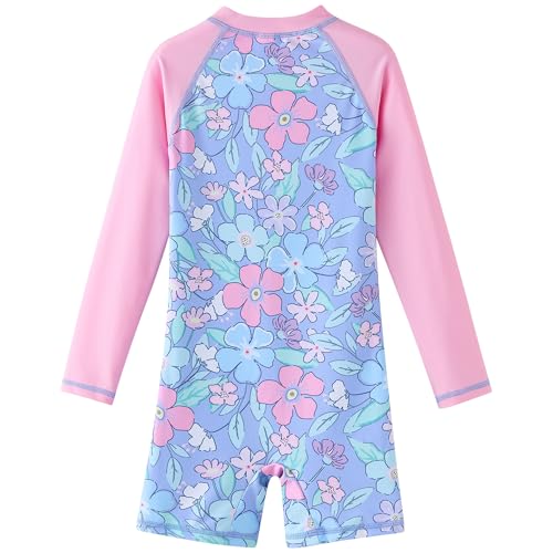 Image of UMELOK Girls Long Sleeve Rash Guard One Piece Swimsuits with UV Protection Sunsuit