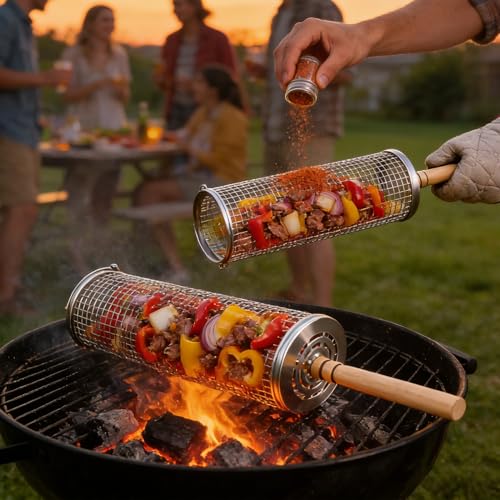 Filet barbecue roulant inox 304 panier de grill roulant de cuisson - 3