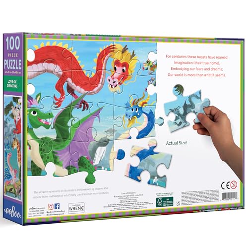 Rompecabezas infantil eeBoo 'Amor por los Dragones', 100 piezas, 61 cm x 40,6 cm | Desarrolla habilidades motoras finas, razonamiento espacial y paciencia. Piezas vibrantes de 5,1 cm x 3,8 cm, doble recubrimiento, resistentes y sin polvo miniatura 2
