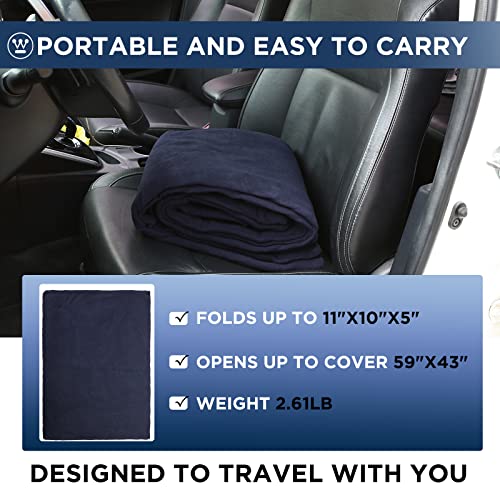 Westinghouse Heated Car Blanket, 12-Volt Electric Blanket For Car, Truck, Suv, Rv, Portable Heated Throw For Camping, Navy, 59" X 43” #TOP3
