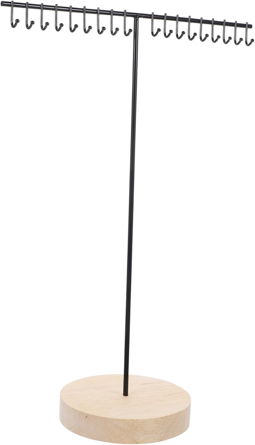 Black Iron Wood Jewelry Display Holder Necklace Rack Stand