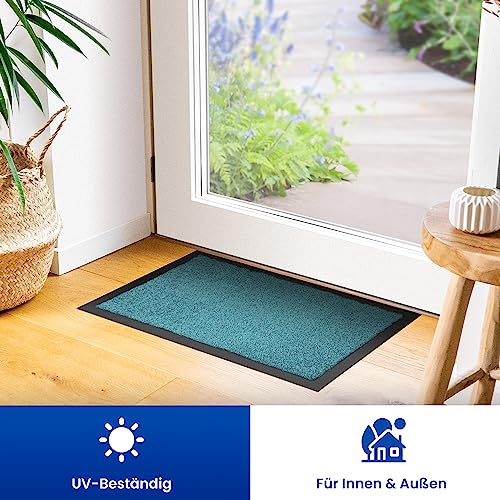 comflor Hochwertige Fußmatte Türkis 40x60 groß für Innen & Außen - Schmutzfangmatte rutschfest, waschbar & wetterfest - Fussmatte für Eingangsbereich & Aussenbereich - Läufer Flur dünn