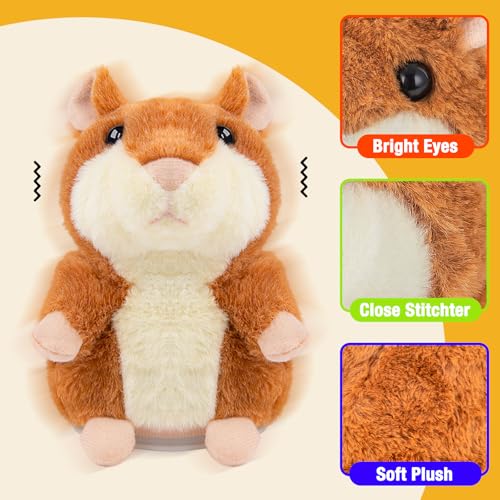 Image of Talking Hamster - Interactive Stuffed Animal That Repeats What You Say for Kids 2-3 Years Old, Autism Sensory Toy Gift (Brown)