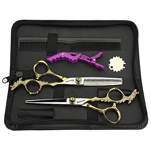 6 pulgadas corte y adelgazamiento tijeras salón peluquería Japón 440C peluquero profesional tijeras afiladas mango dragón oro tijeras peluquería herramientas Cover