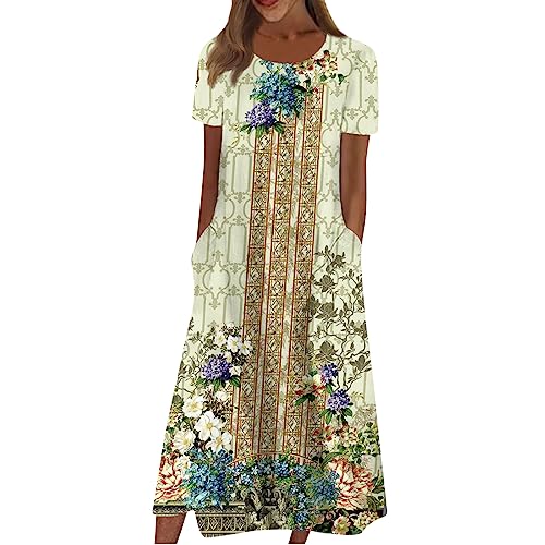 LSAltd Kleid Damen Tunika Boho Kleid Damen Kleid Schwarz Damen Wickelkleid Cocktailkleid Blumenmuster Freizeitkleider Sommer Sommerkleid Kurze...