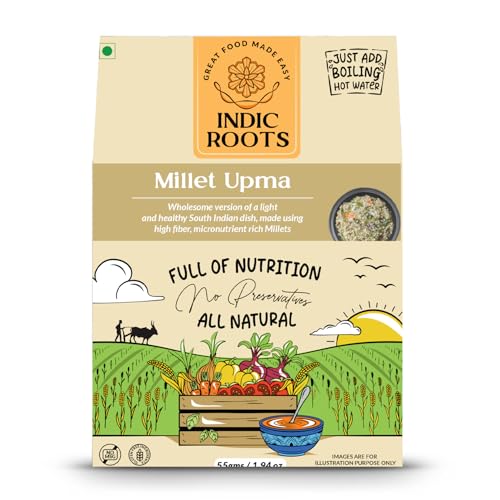 Indic Roots Millet Upma - Clean Label Fresh Wholesome Ingredients, Supergrains, No Chemicals or Artificial Preservatives, Ready to Eat, Just Add Water - Packed Instant Food