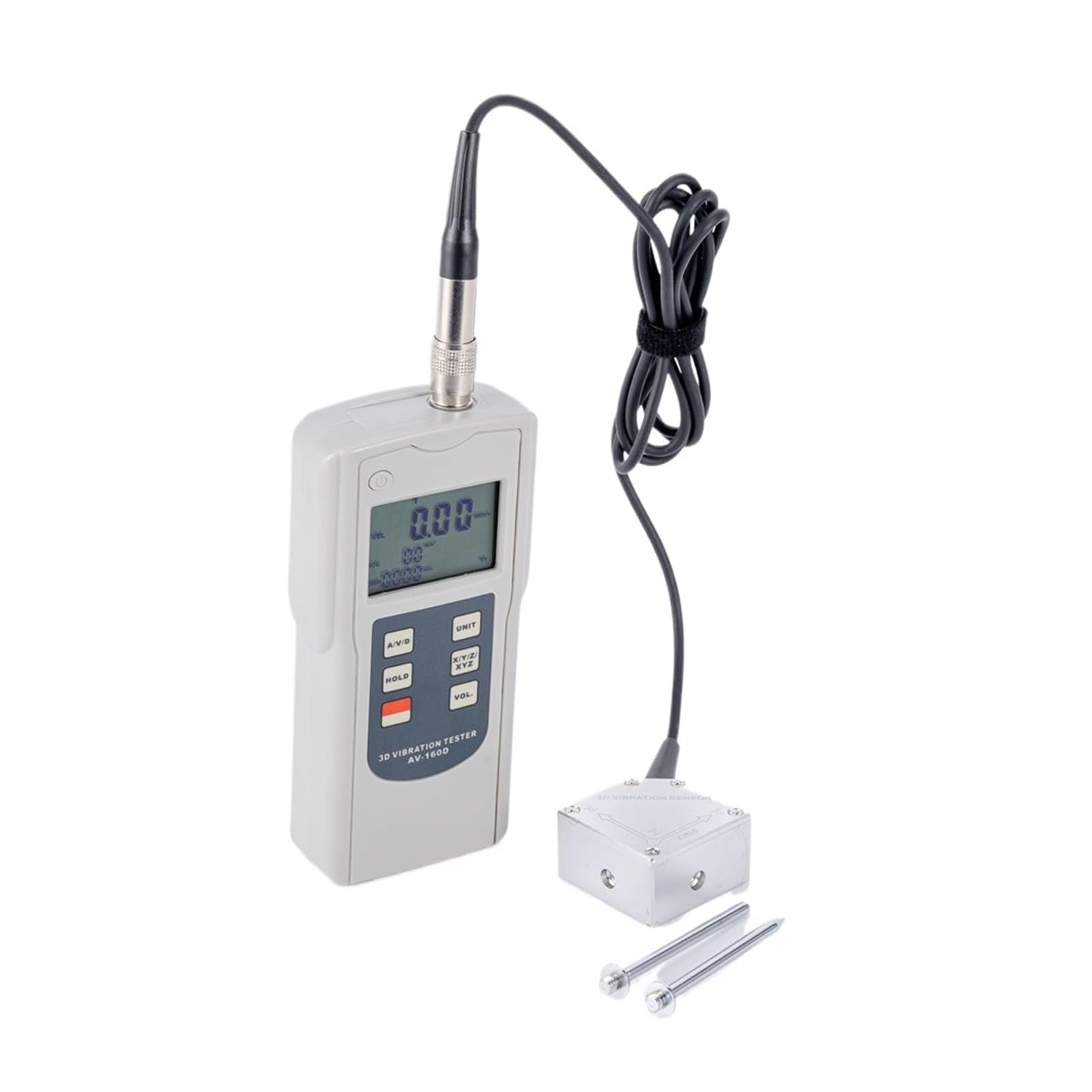 Medidor de vibraciones, Medidor de vibración triaxial digital 3D AV-160D Probador Vibrómetro movimiento mecánico 10 Hz ~ 1 K Sensor piezoeléctrico