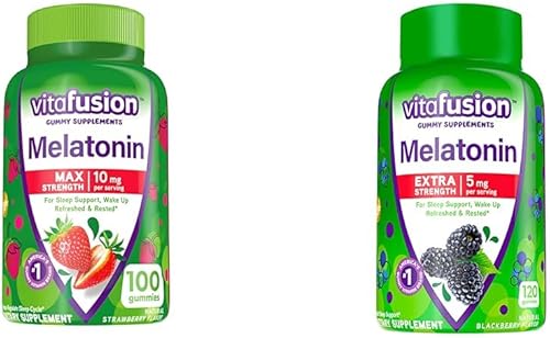 Vitafusion Max Strength - Suplementos de gomitas de melatonina y vitaminas gomosas de melatonina extra fuertes, 5 mg, 120 unidades de gomitas