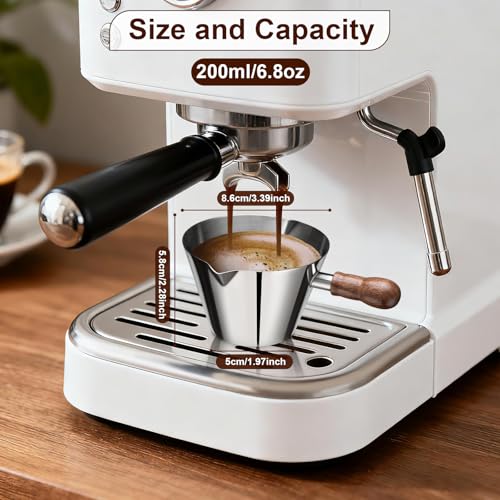 Image of Amrules 6.8oz Espresso Measuring Cup with Wood Handle & Double Spout,Silver