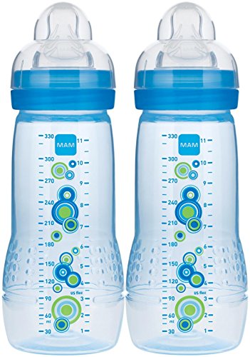 MAM Easy Active Bottle 11 oz (2-Count), Fast Flow Baby Bottles with Silicone
