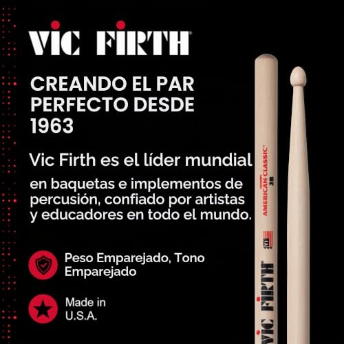 Miniatura 8 de Vic Firth - Baquetas De La Serie American Classic 2b - Madera De Nogal American - Punta De Madera