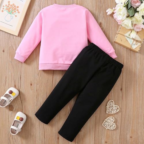 Image of Girls Valentine's Day Outfit Heart Love Print Sweatshirt Kids Girls Clothes Set
