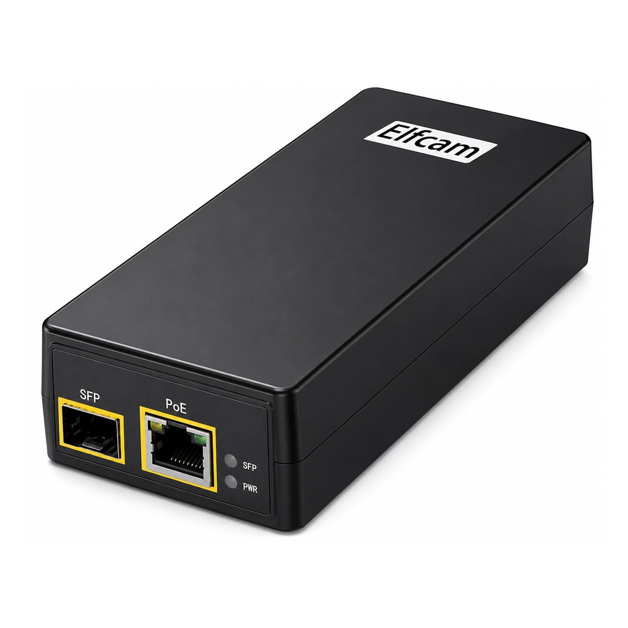 Elfcam - Injecteur PoE 30W avec Port SFP 1,25G & PoE Ethernet 1000M/100M, Fibre Monomode/Multimode, IEEE 802.3af/at, Usage Intérieur