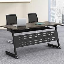 Flip Top Mobile Training Table, Foldable Meeting Table Set with Lockable Wheels, Rectangular Rolling Splicing Multifunctional Computer Desk for Conference Rooms, Training Rooms, Classroom, Company  C