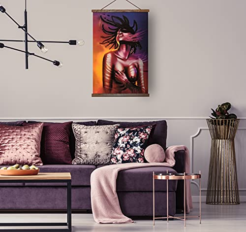 Generic African Wall Art - Black Women Wall Decor, Colorful Purple And Orange Native African Woman Poster Print With Afro Dreads On Wooden Hanging Poster Scroll Canvas #TOP4