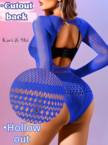 Image of Kaei&Shi Sexy Hollow Rave Outfits, Fishnet Bodysuit Fits US Women Sizes 0-18, Sheer Lace Glow Party Tops Festival Mesh