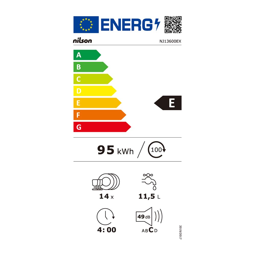 Nilson Lavavajillas 60cm Inox NJ13600EX. 1890W, 14 Cubiertos, 2 Bandejas, 6 Programas, Display LED táctil, Función Stop&Go, Eficiencia Energética Clase E — view 9