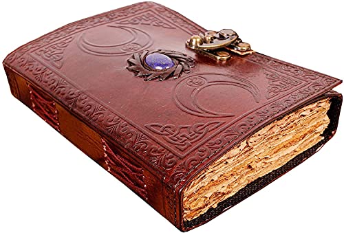 ALCRAFT Vintage Leather Celtic Triple Moon Grimoire Black Book of Shadows Spellbook Journal per uomini e donne, Wicca Wiccan Pagan Witchcraft Taccuino di scrittura, pagine bianche