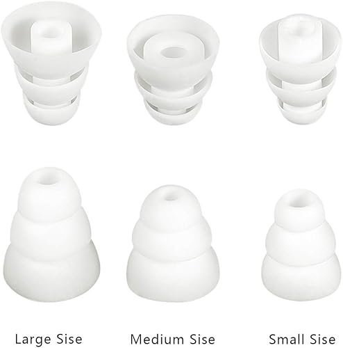 Miniatura 7 de Auriculares de repuesto de silicona suave triple brida para orificio interior de 0.157 in a 0.201 in, 9 pares SML blanco