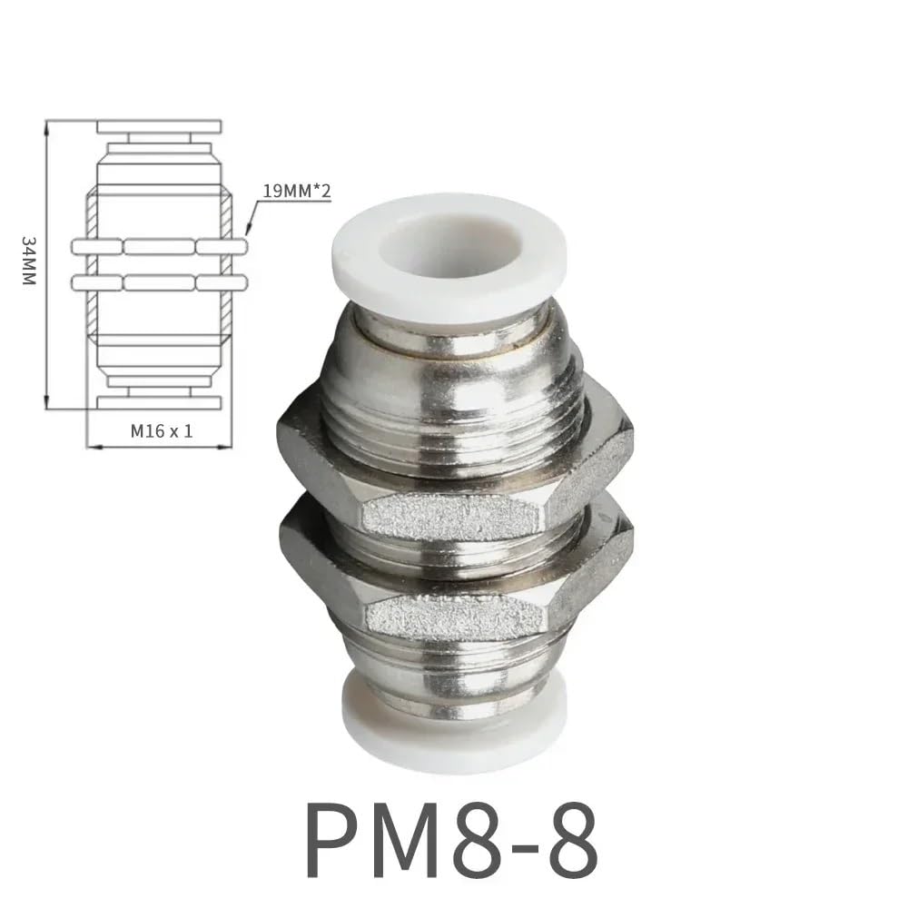 5/10/20 piezas PM compresor neumático manguera de aire kit conector rápido tubo recto mamparo adaptador de tubo 4 6 8 12 8 mm (PM8-8 O.D.8 mm, 10 piezas)
