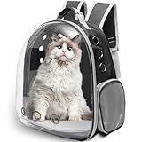 Vivicreate Large Cat Backpack Carrier for Travel and Hiking Transparent Pet Bubble Backpack for Cats up to 20lbs with Ventilation and Padded Straps Mochila para Gatos transportadora mascotas (Black)