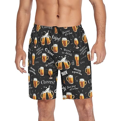 vvfelixl Beer Glasses Mens Pajama Pants Summer Pajama Shorts for Men Sleeping Shorts Lounge Bottom with Pockets Soft M