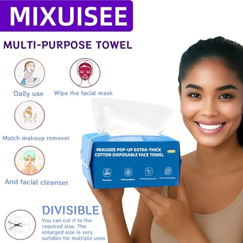 Image of MIXUISEE thick and soft face towels,Face towel disposable,100% cotton towel | Cotton fibers do not shed,Super thick 150%,Makeup removal and cleaning,Suitable for sensitive skin.(Extra thick 280 pieces)