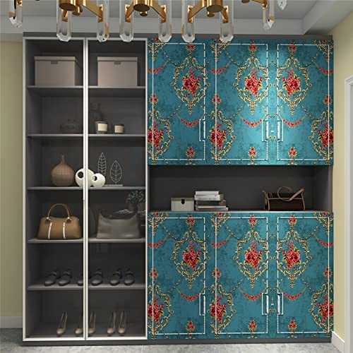 Image of Green Floral Peel and Stick Wallpaper Elegant Lillies Bedroom LIVINGROOM PVC SELF Adhesive Wallpaper 200 * 45CM-9SQFT (Turquoise Floral)