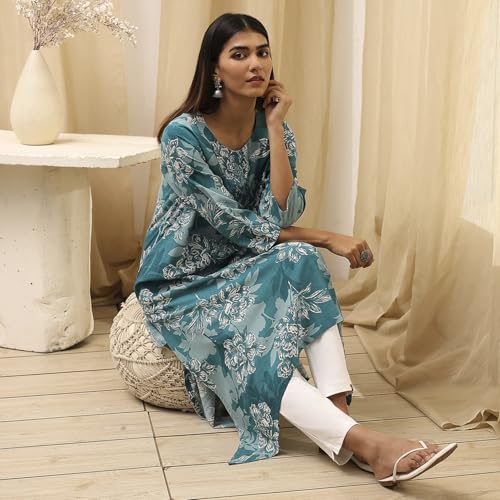 Image of BIBA Women Rayon Viscose Straight Fit Straight Printed Kurta