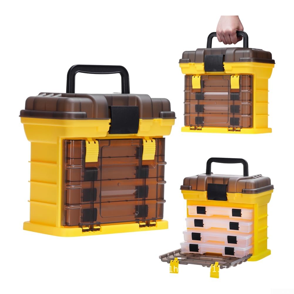 Boîte de rangement multi-compartiments avec joint étanche pour leurres et équipements de pêche (jaune)