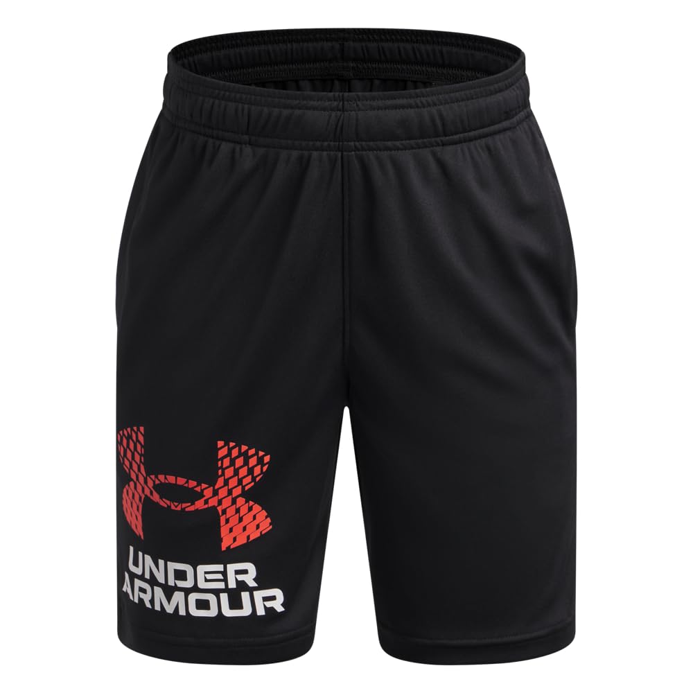 Under Armour Boys Tech Logo Shorts, (006) Black/Venom Red, M