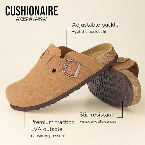 Image of CUSHIONAIRE Hana Womens Clogs | Comfortable Vegan Suede Clogs for Women | Slip On Potato Shoes with Cork Footbed & Arch Support | Memory Foam, Wide Widths Available