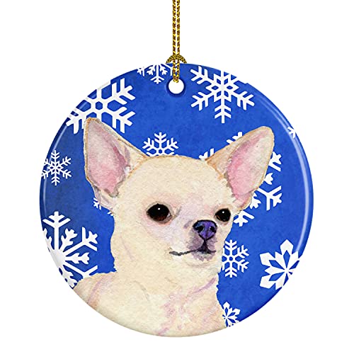 Caroline's Treasures Chihuahua Winter Snowflakes Holiday Ceramic Ornament Christmas Tree Hanging Decorations for Home Christmas Holiday, Party, Gift, 3 in, Multicolor
