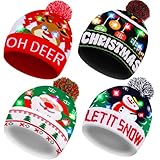 Garma 4 Pack LED Christmas Hat Light Up Beanie Hats Ugly Sweater Knit Hats for Christmas Party, Unisex Winter Hat Colorful Flashing Cap Holiday Xmas Party Supplies