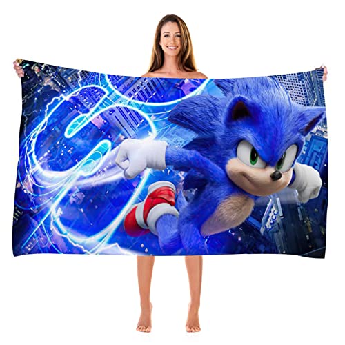 Inthink Sonic The Hedgehog 3D Print Bath Towel For Kids Pool Towel Children's Bath Sheets Ultra Soft Super Absorbent Durability Beach Sauna Bathroom Face Towels Teens Adults Daily Use #TOP1