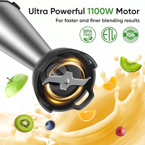 Immersion Blender Handheld 1100W 3 in 1 Corded Stick Hand Blenders for Kitchen with Trigger Speed Control, with Whisk, Milk Frother Attachemnts, Perfect Emulsifier for Soup, Smoothie, Puree image 3