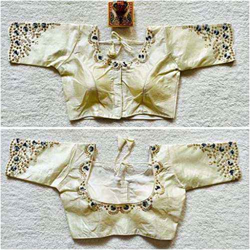 Image of Pujia Mills Women's Silk Embroidery Sequence Work Half Sleeve Readymade Blouse