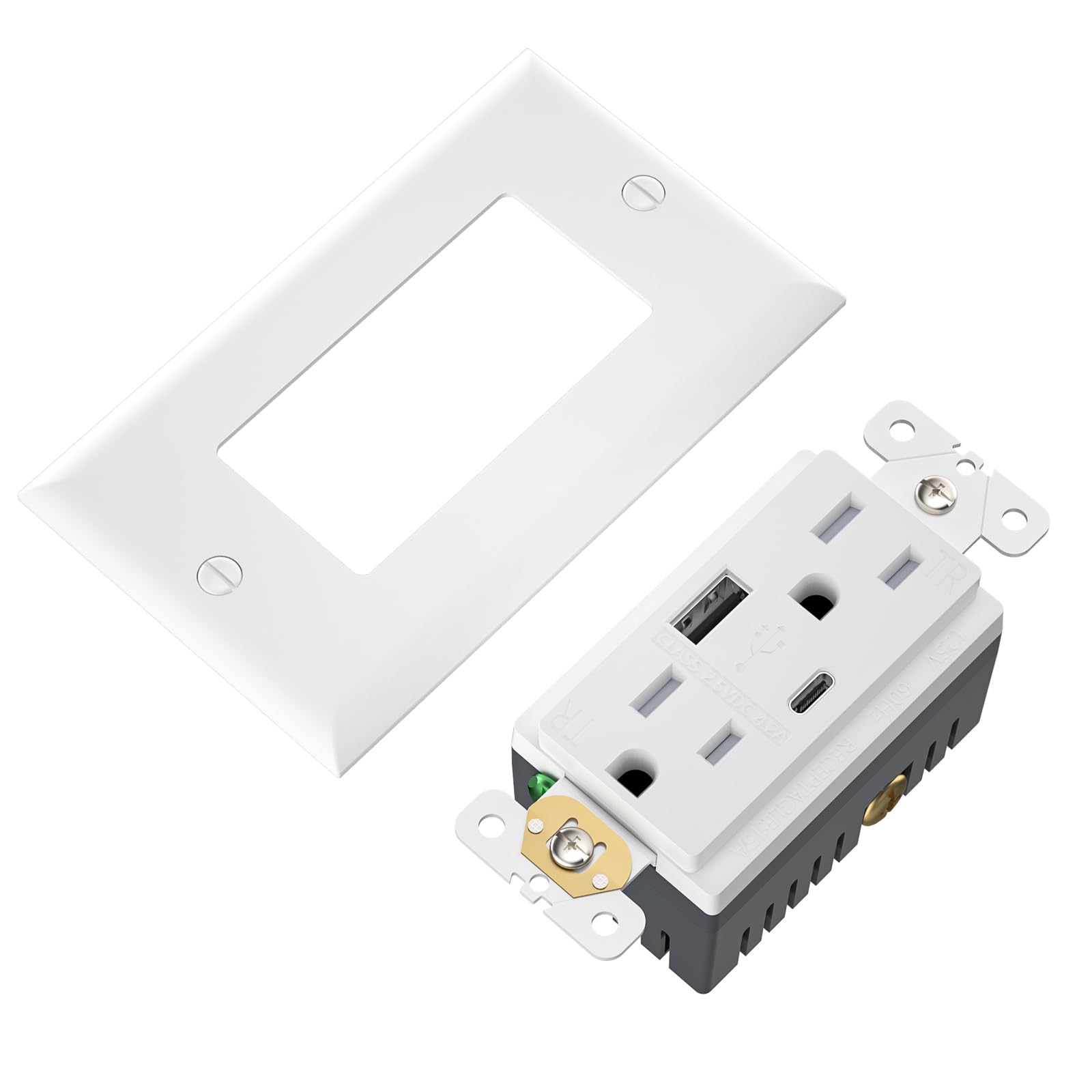 Wengart USB Wall Outlet Receptacles,125vV 15Amp 4.2A Charger Outlet with USB Type A &Tyep C Ports,UL Listed,Wall Plate Included
