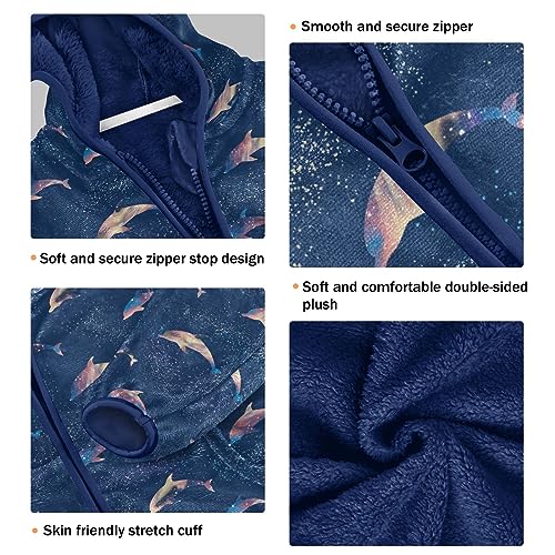 Dolphin Galaxy and Stars Boys Fleece Hoody Jacket Zip Up Coat Warm Fall Winter Plush Jacket Long Sleeve Outerwear3